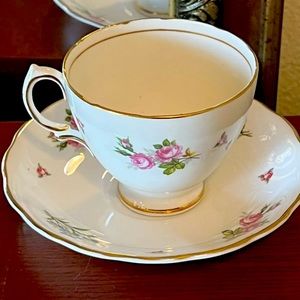 Vintage Colclough Pink & Green Rose Buds Bone China Tea Cup & Saucer Set England